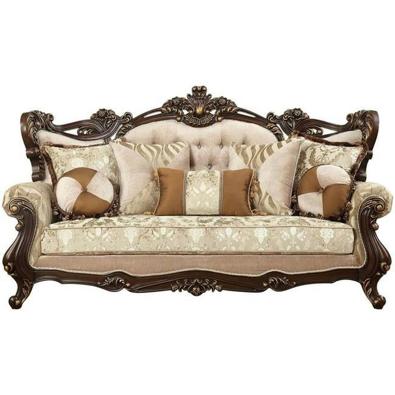 Walnut Brown 92.5'' Tufted Rolled Arm Sofa with Nailhead Accents