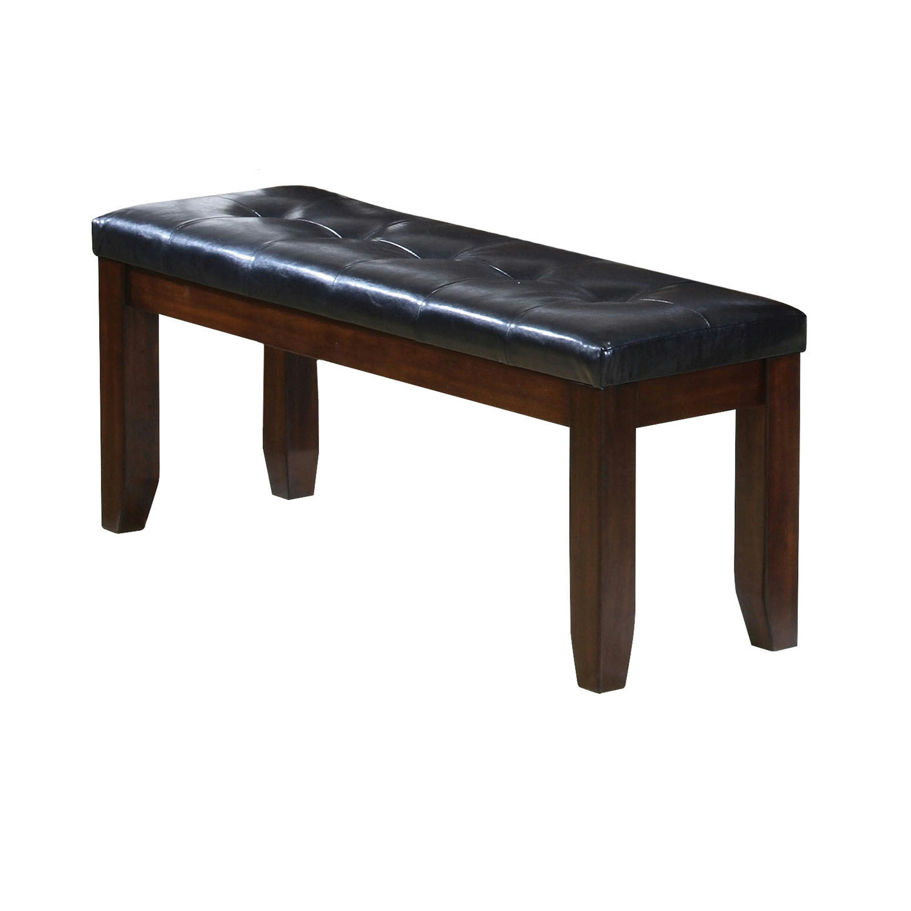 Espresso Brown and Black Leather Tufted Dining Bench, 48"