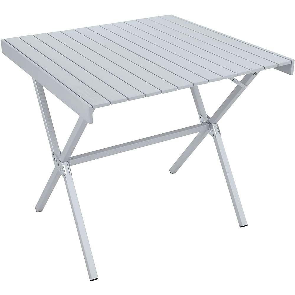 Compact Silver Aluminum Square Outdoor Dining Table