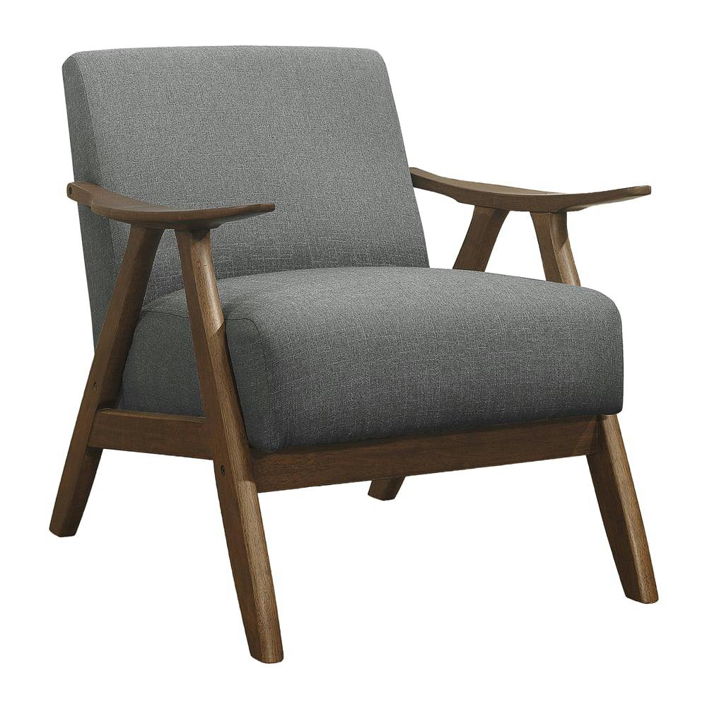 Transitional Gray Fabric Accent Chair with Walnut Wood Frame
