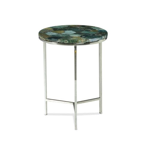 Foster Emerald Jasper Stone and Chrome Round Occasional Table