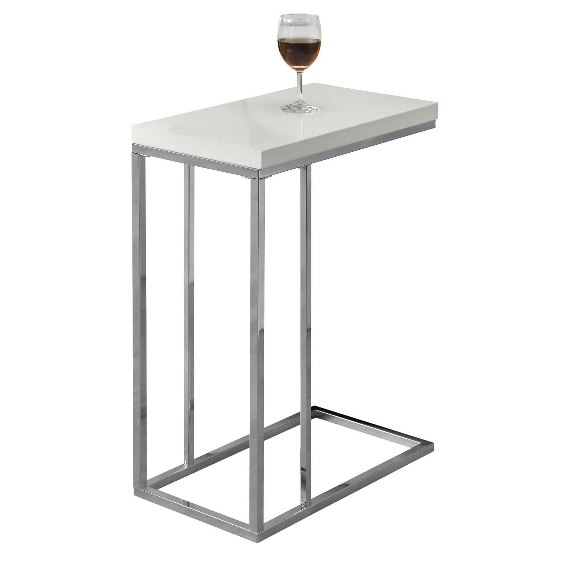 Glossy White Contemporary C-Shaped Metal & Wood Accent Table