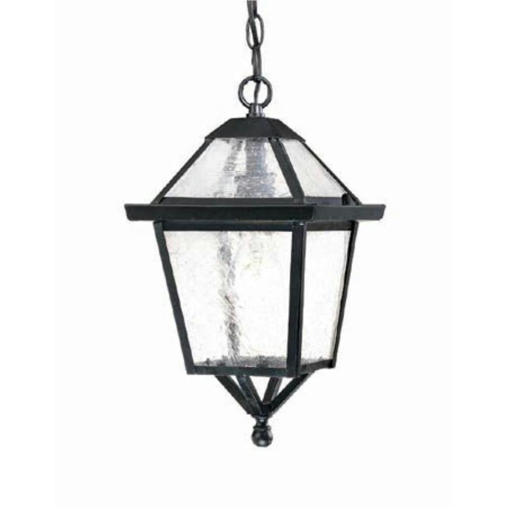 Charleston Matte Black Outdoor Hanging Lantern with Seeded Glass