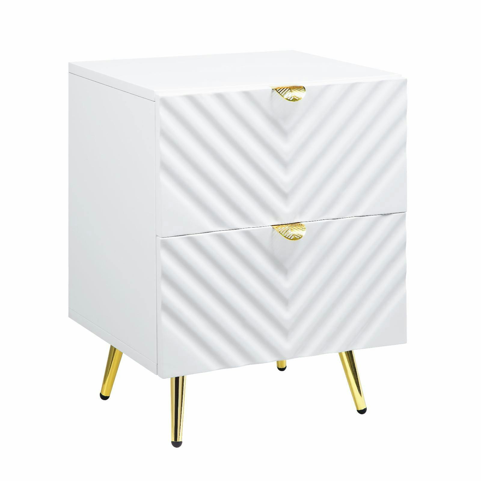 Gaines High Gloss White 2-Drawer Nightstand with Gold Accents