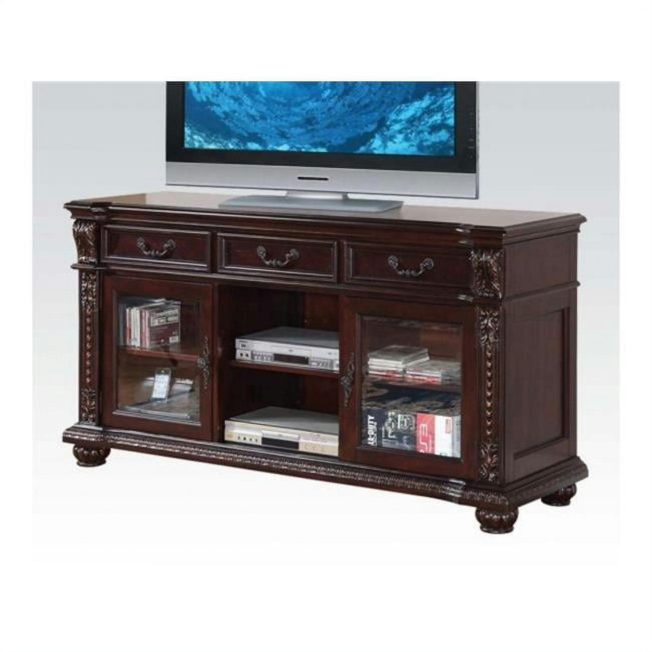 Cherry Finish Elegance 66" Wooden TV Stand with Glass Doors