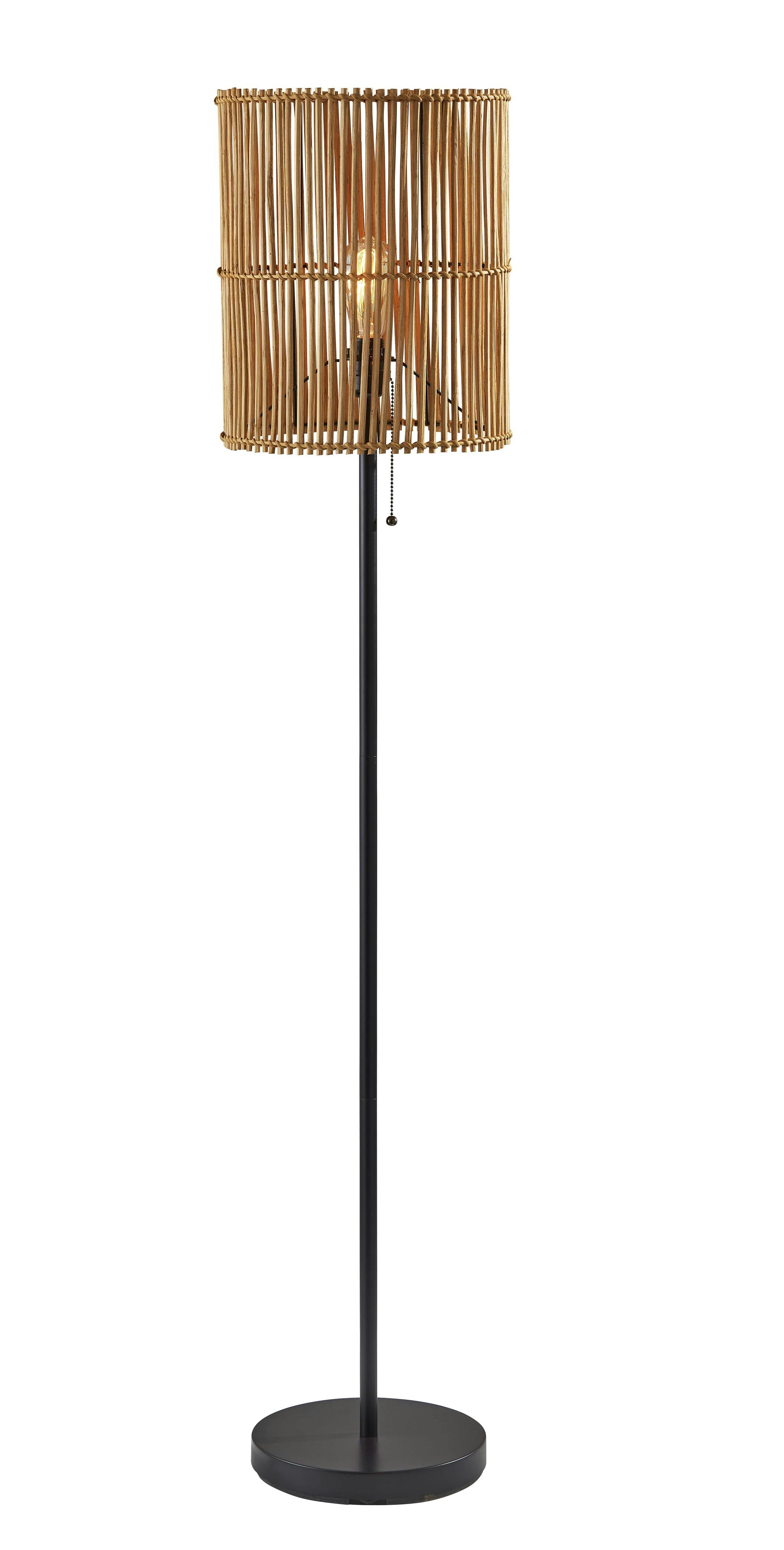 Cabana 58'' Dark Bronze and Natural Rattan Floor Lamp with Amber Light