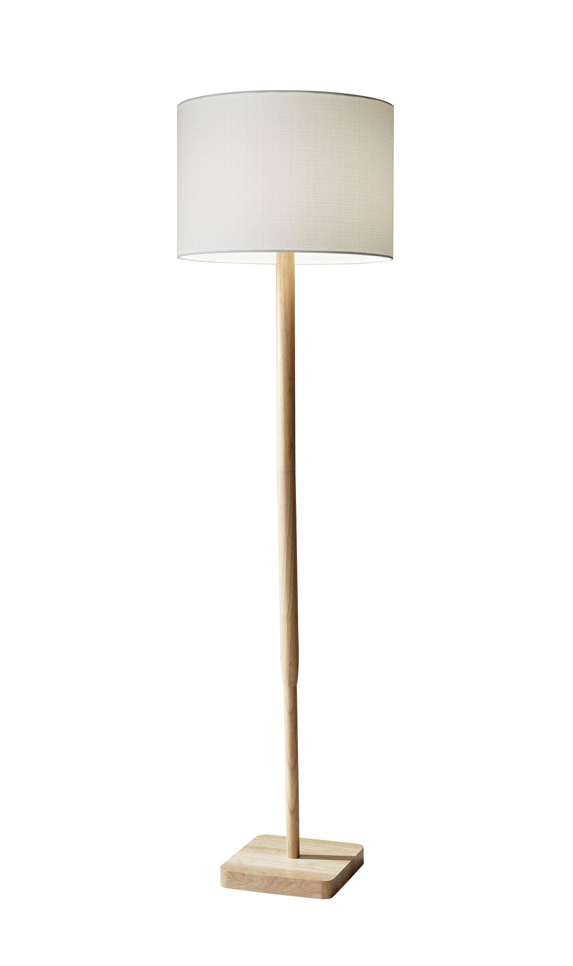 Ellis 58.5" Natural Rubber Wood Floor Lamp with Textured White Shade