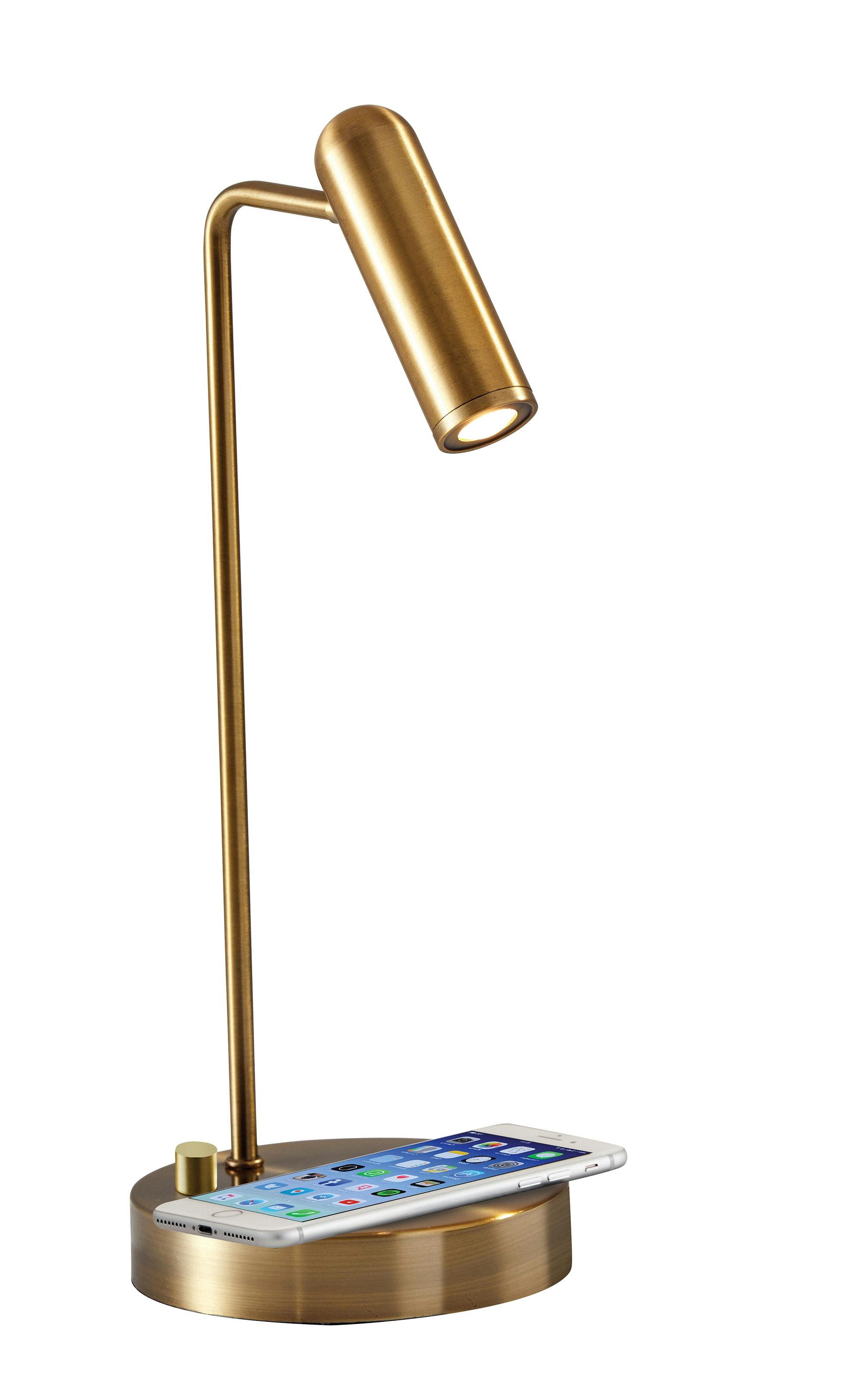 AdessoCharge 17" Antique Brass LED Desk Lamp with Wireless Charging