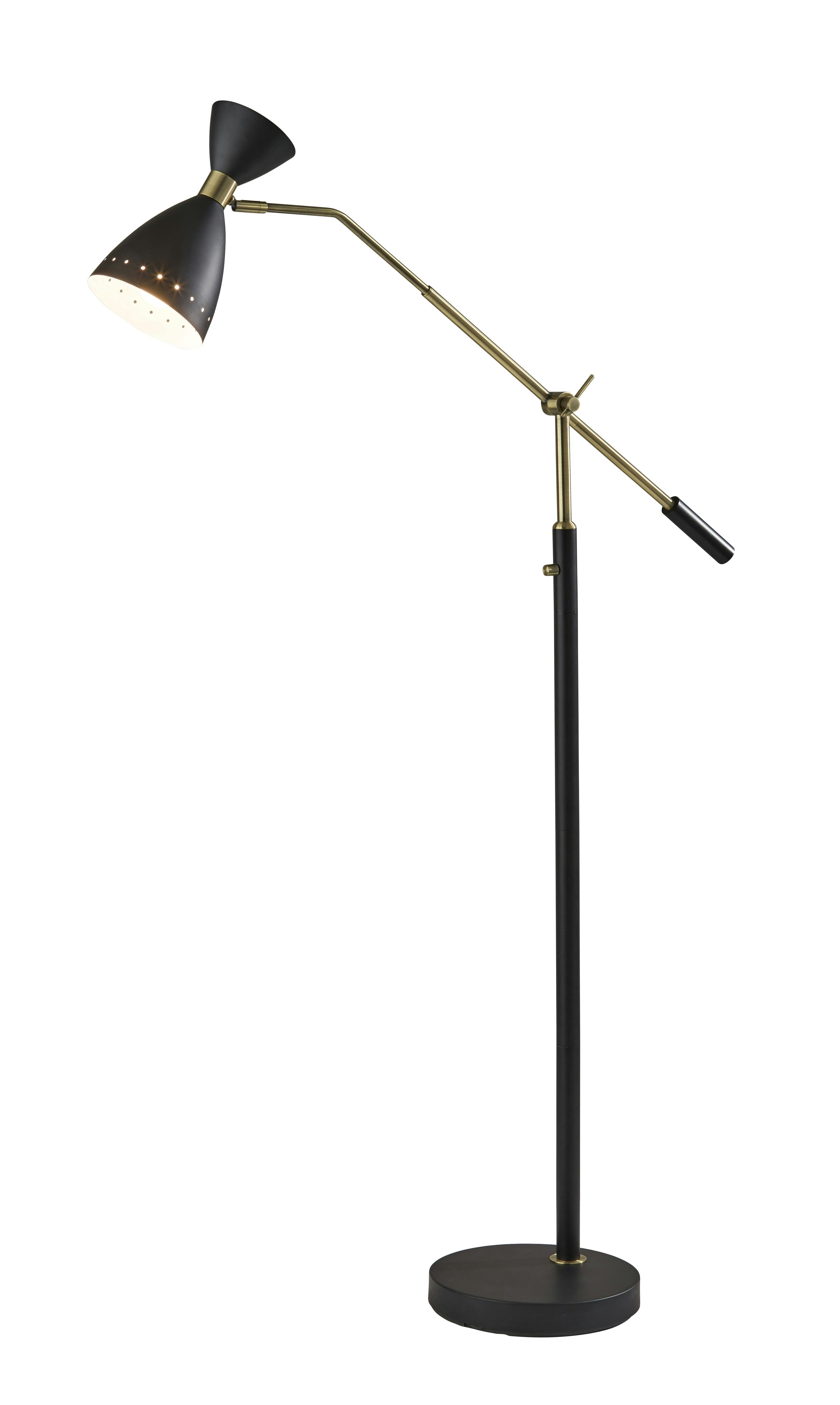 Mid-Century Adjustable Black and Brass Metal Floor Lamp