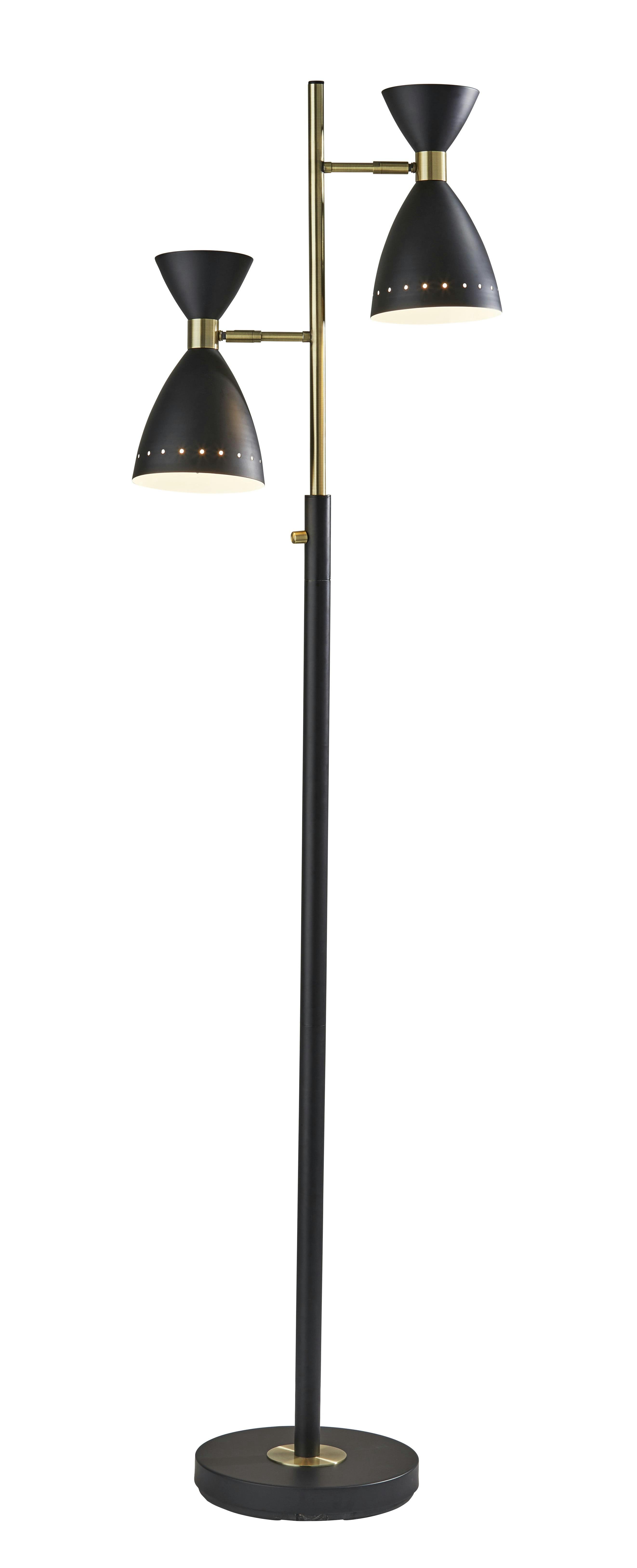 Mid-Century Modern Adjustable Black Metal Tree Floor Lamp