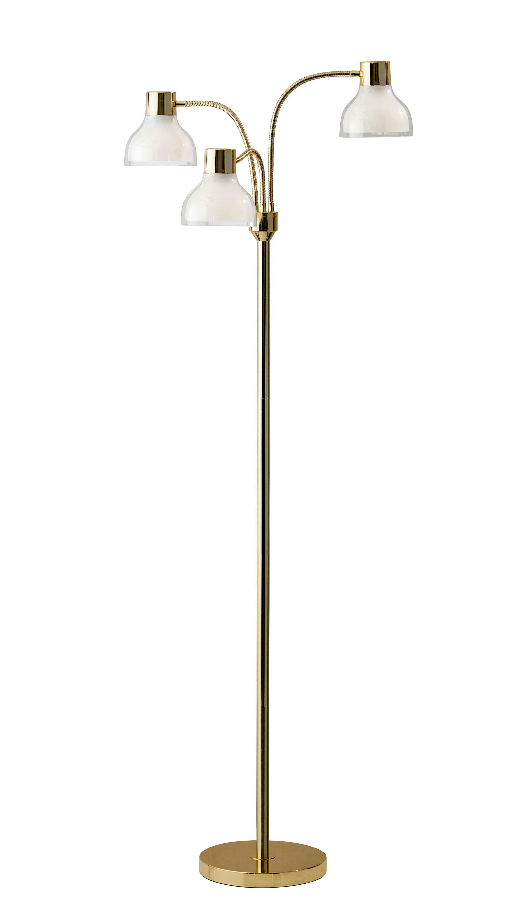 Presley Adjustable 3-Arm Arc Floor Lamp in Shiny Gold with Frosted Shade