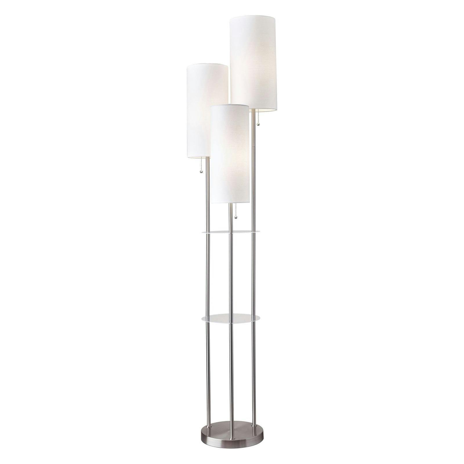 Brushed Steel Multi-Light Floor Lamp with Acrylic Shelves