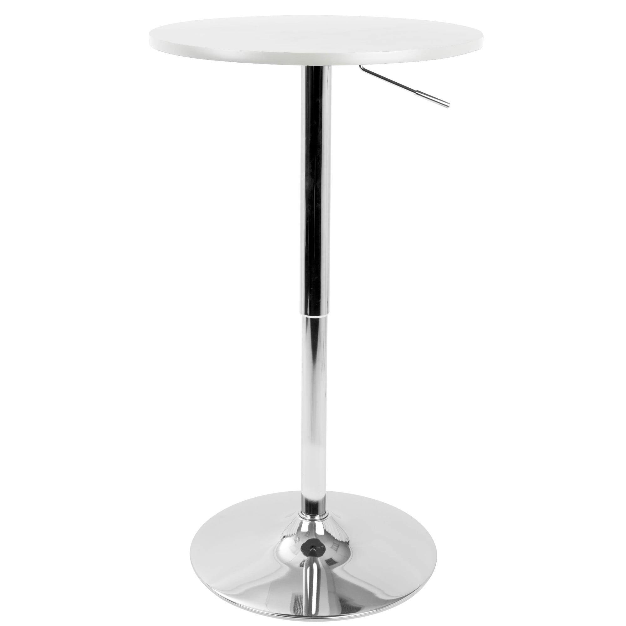 Contemporary Scandinavian Adjustable Round Wood & Chrome Bar Table
