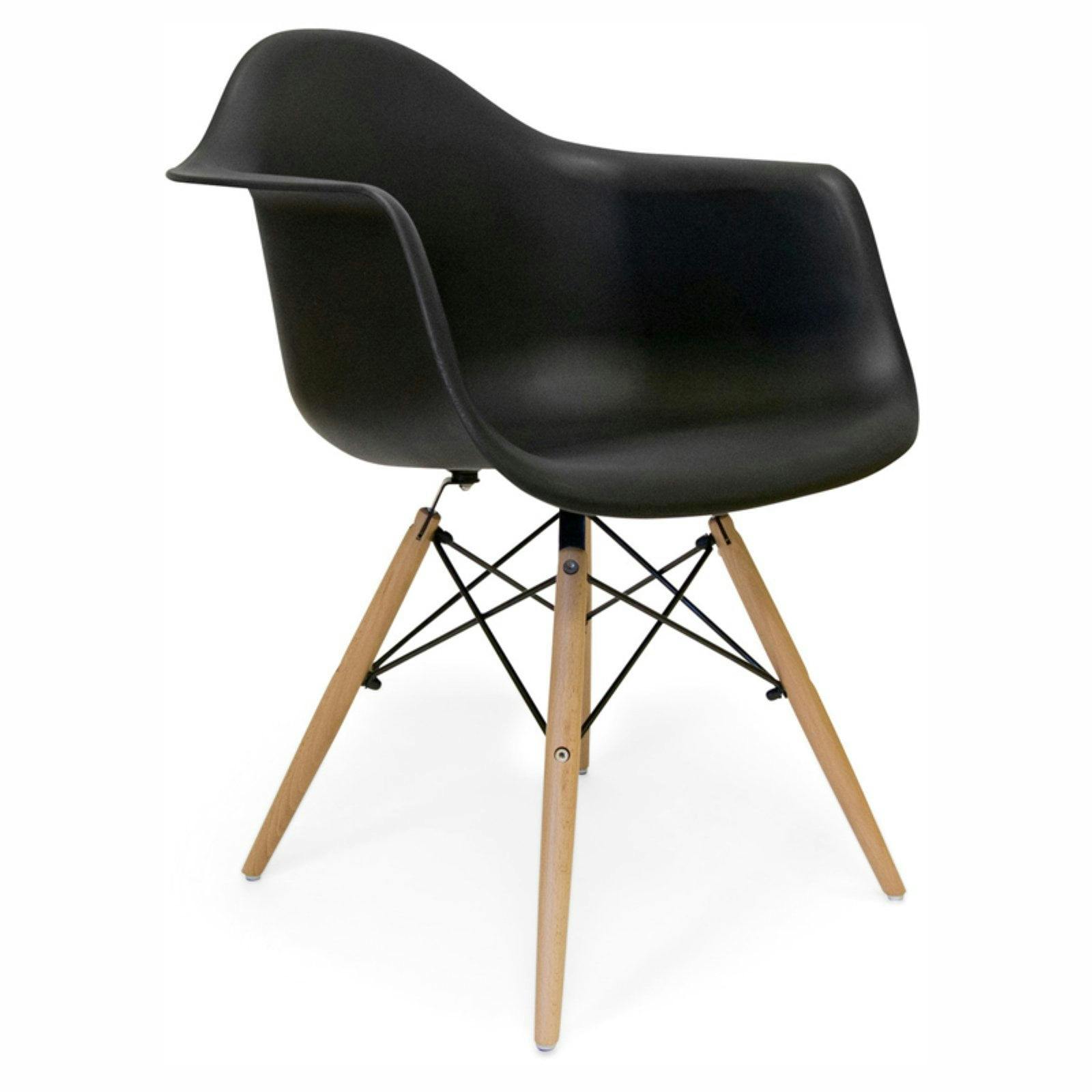 Modern Classic Dijon-Style Black Metal Arm Chair with Wood Dowel Legs