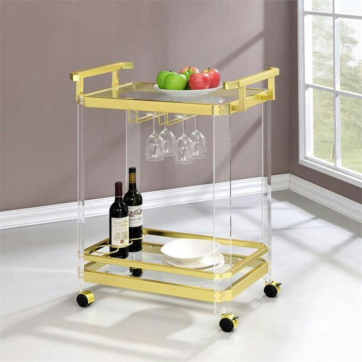 Aerin 33'' Gold Chrome and Clear Acrylic Bar Cart with Wine Storage