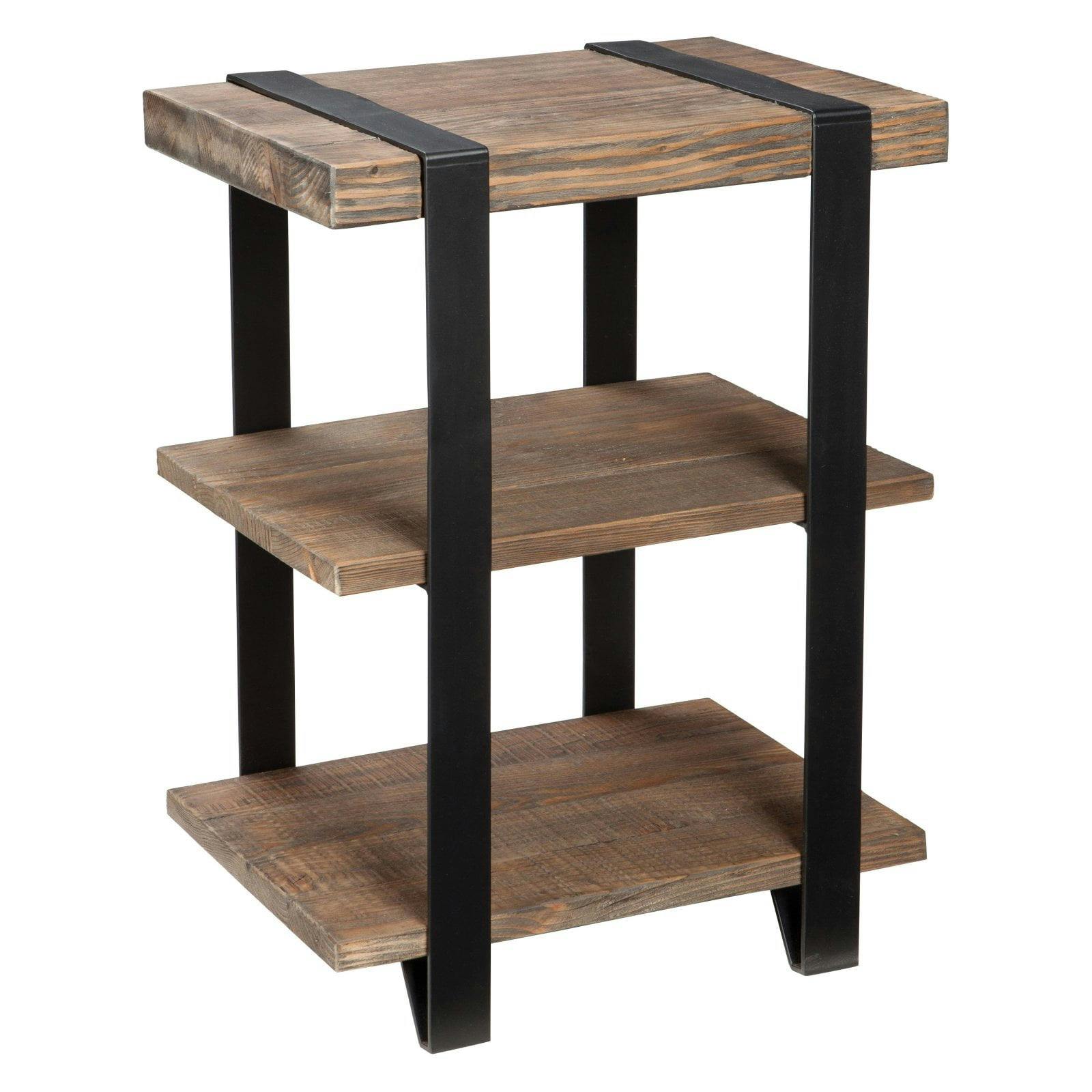 31" Reclaimed Wood and Metal Industrial End Table with Dual Shelves