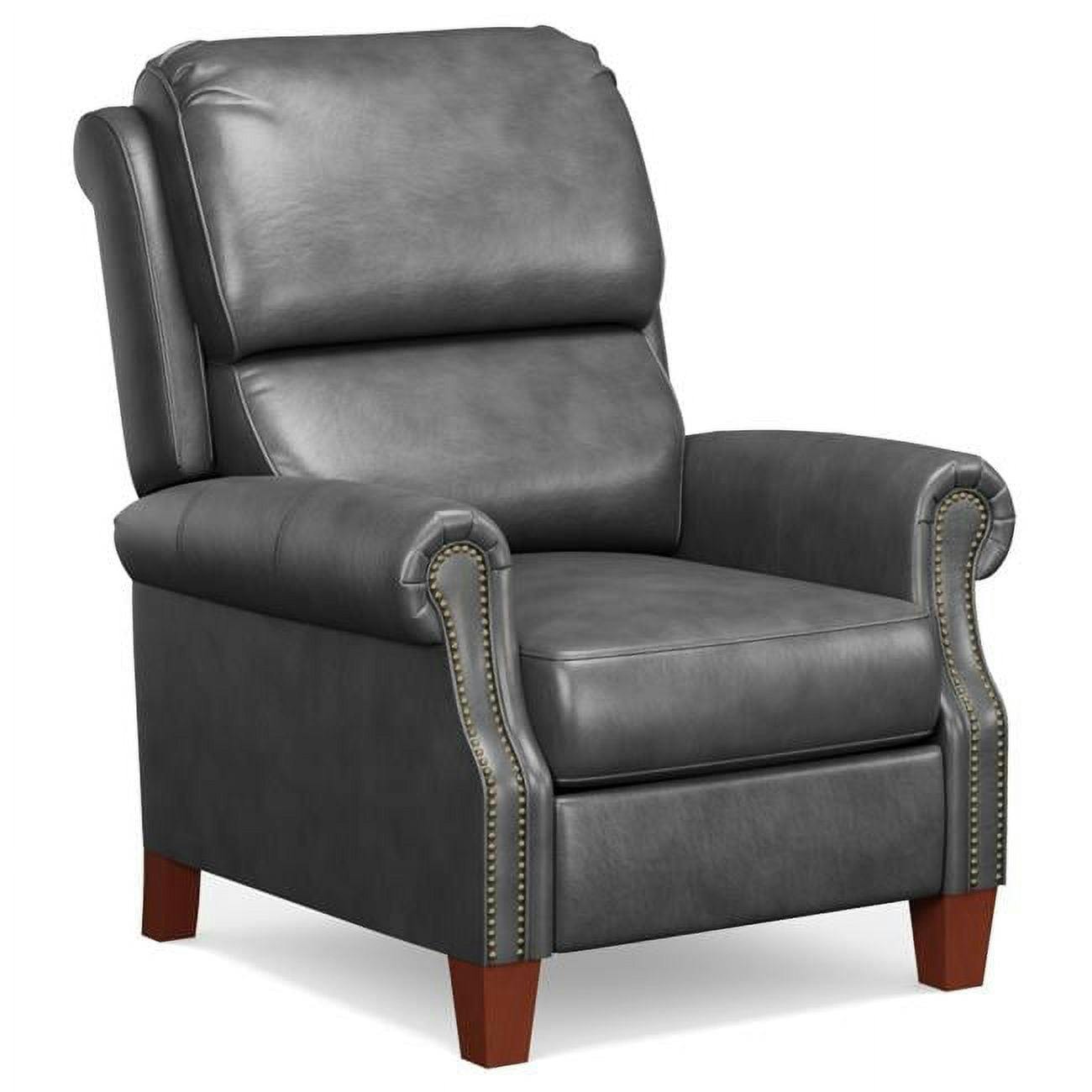Traditional Dark Gray Leather Pushback Recliner Chair