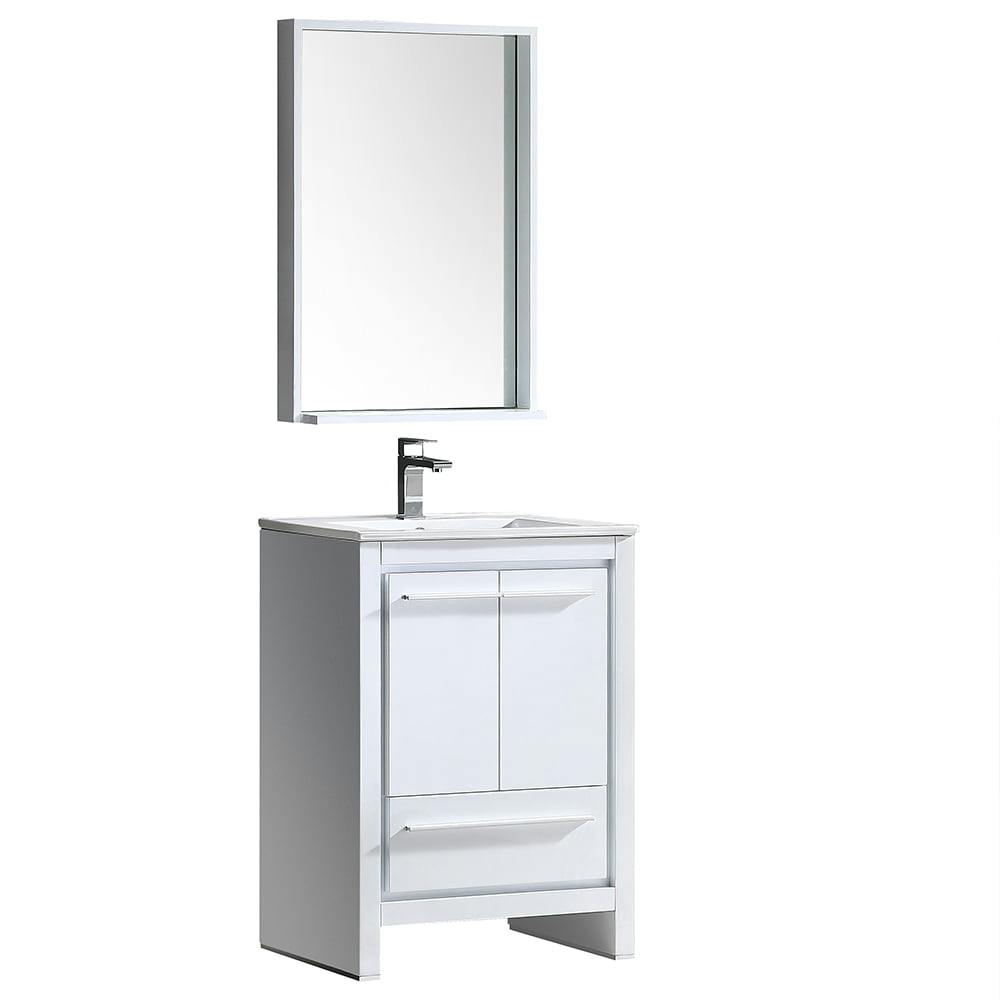 Allier 24" Glossy White Modern Free-Standing Vanity Set with Mirror
