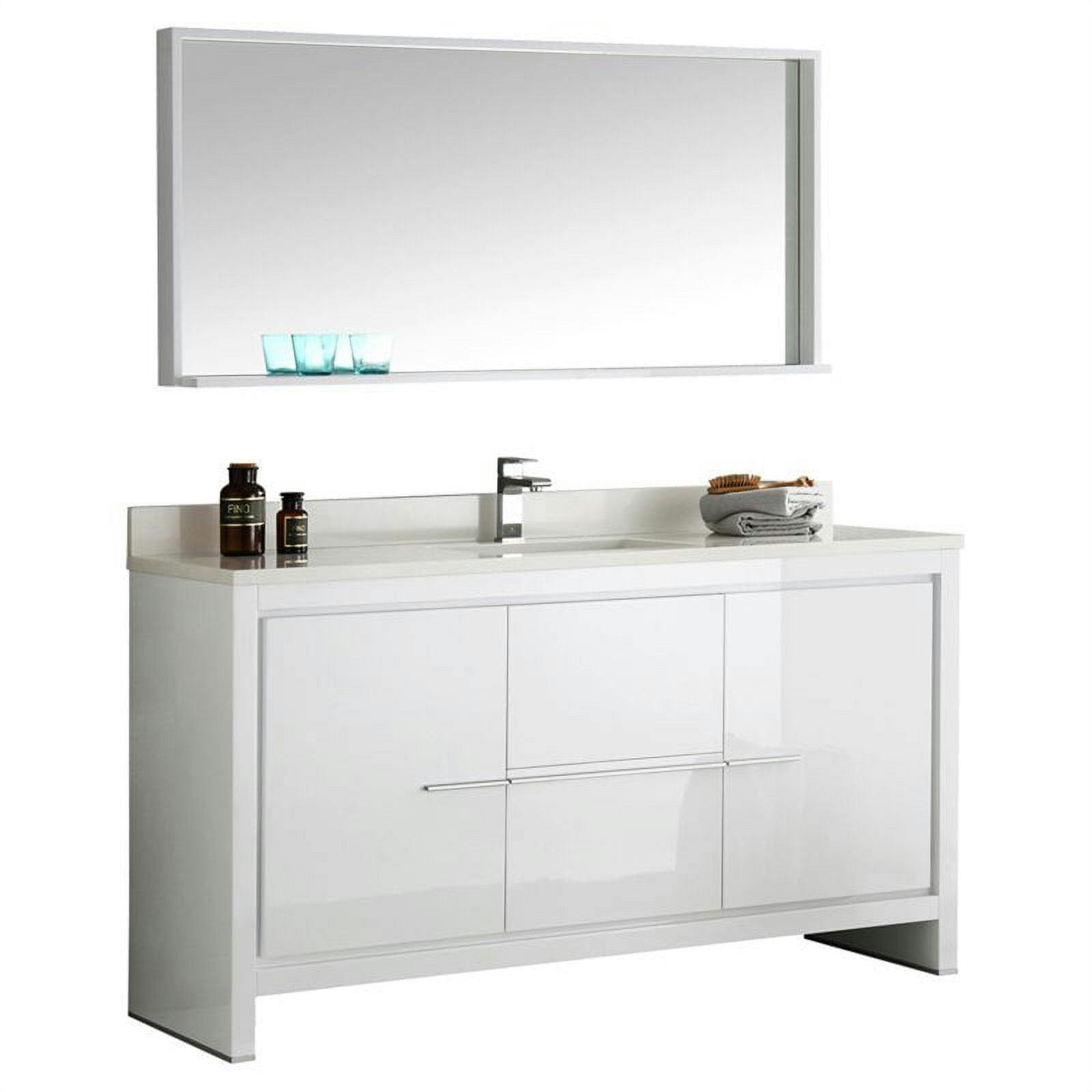 Modern Allier 60" White Quartz Single Sink Vanity Set with Mirror