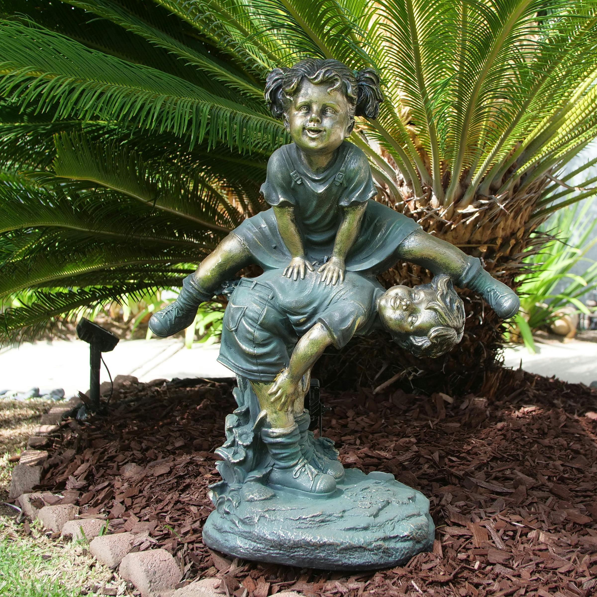 Whimsical Playfulness Antique Finish Children Garden Statue