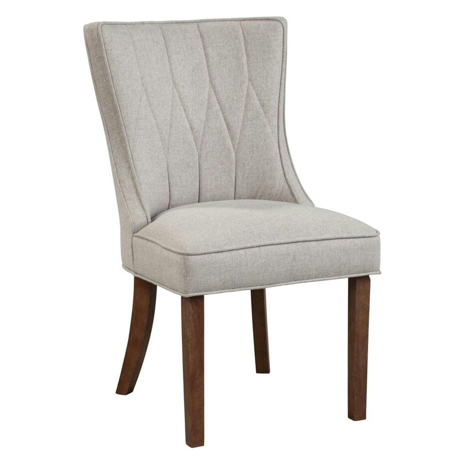 Transitional Rustic Gray Linen & Wood Parsons Side Chair