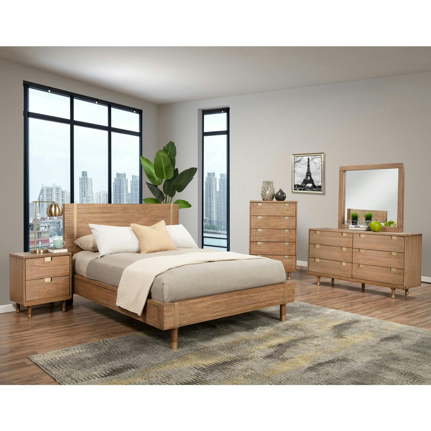 Easton Transitional Full Platform Bed with Slats in Sand Finish
