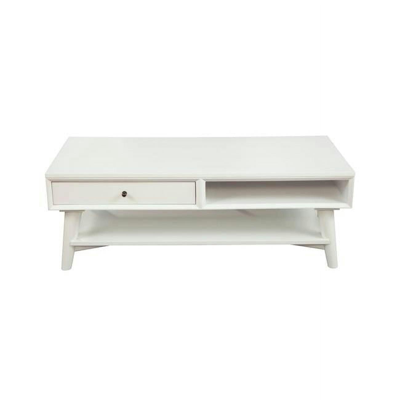 Flynn Mid-Century Modern White Mahogany Coffee Table with Storage