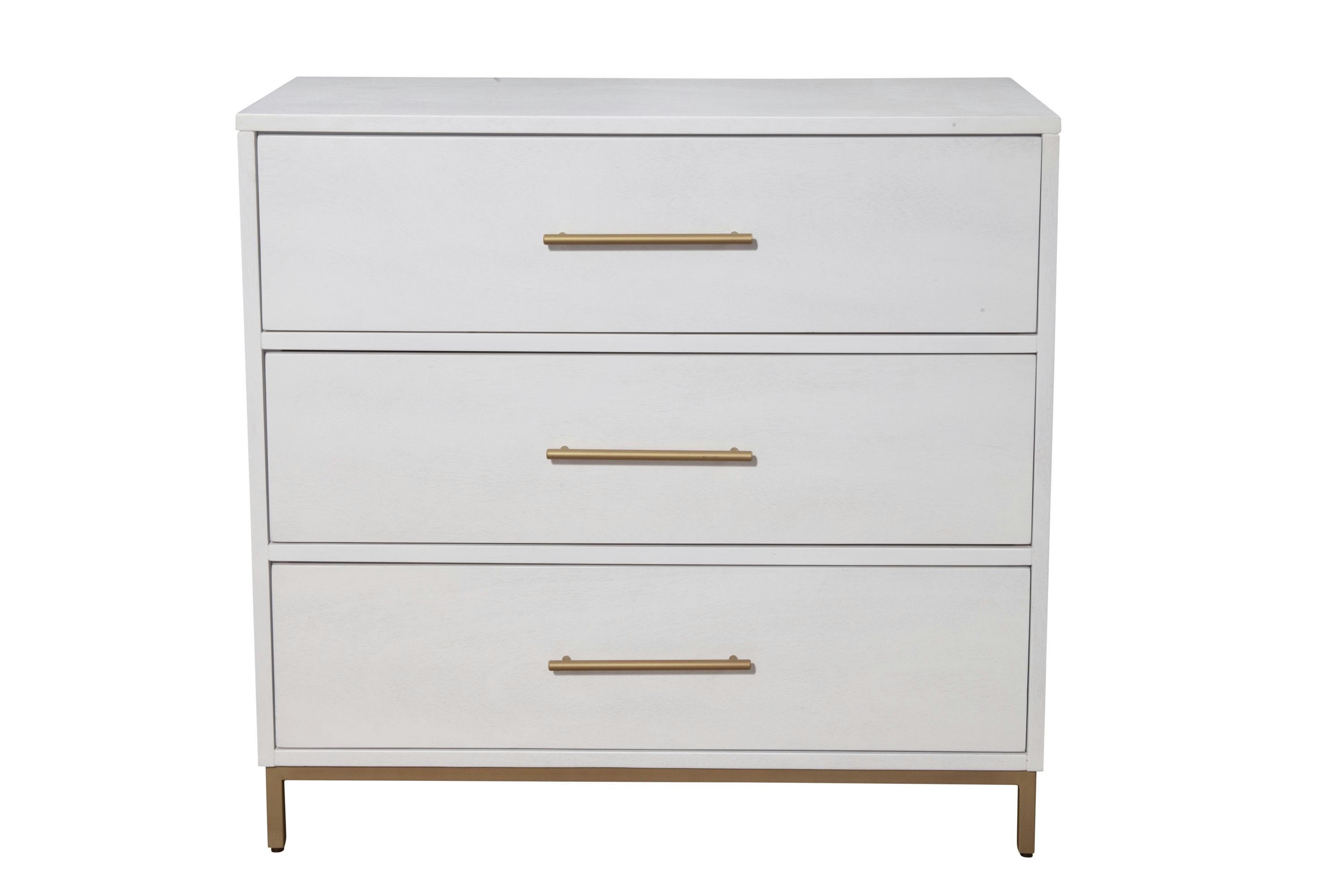 Madelyn 36" Gold and White Contemporary Small Chest with 3 Drawers