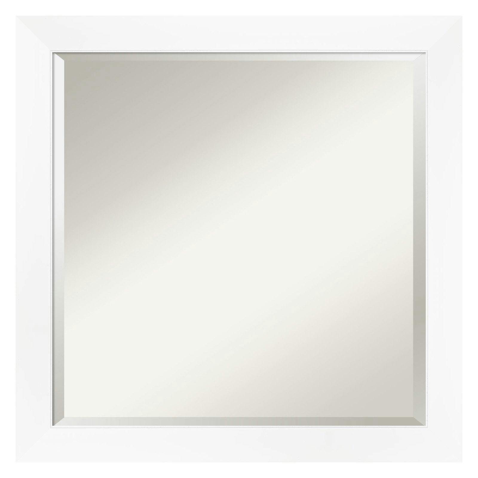 Contemporary White and Silver 23x23 Beveled Bathroom Vanity Mirror