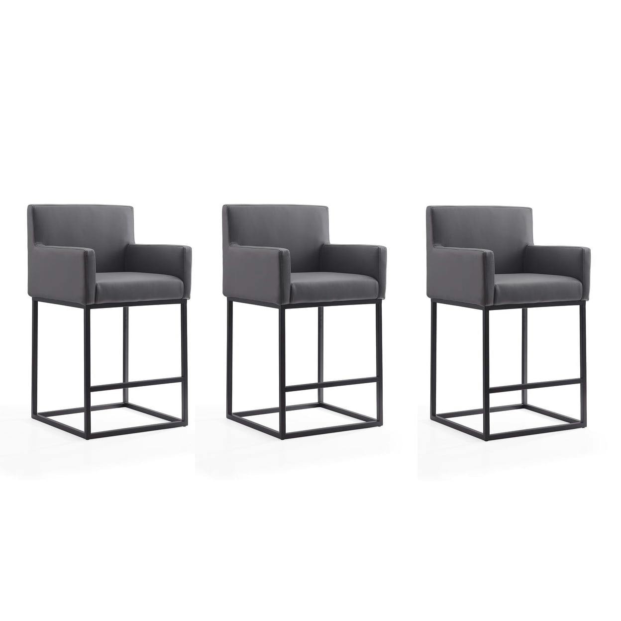 Modern Glam Grey and Black Leather Metal Counter Stool Set