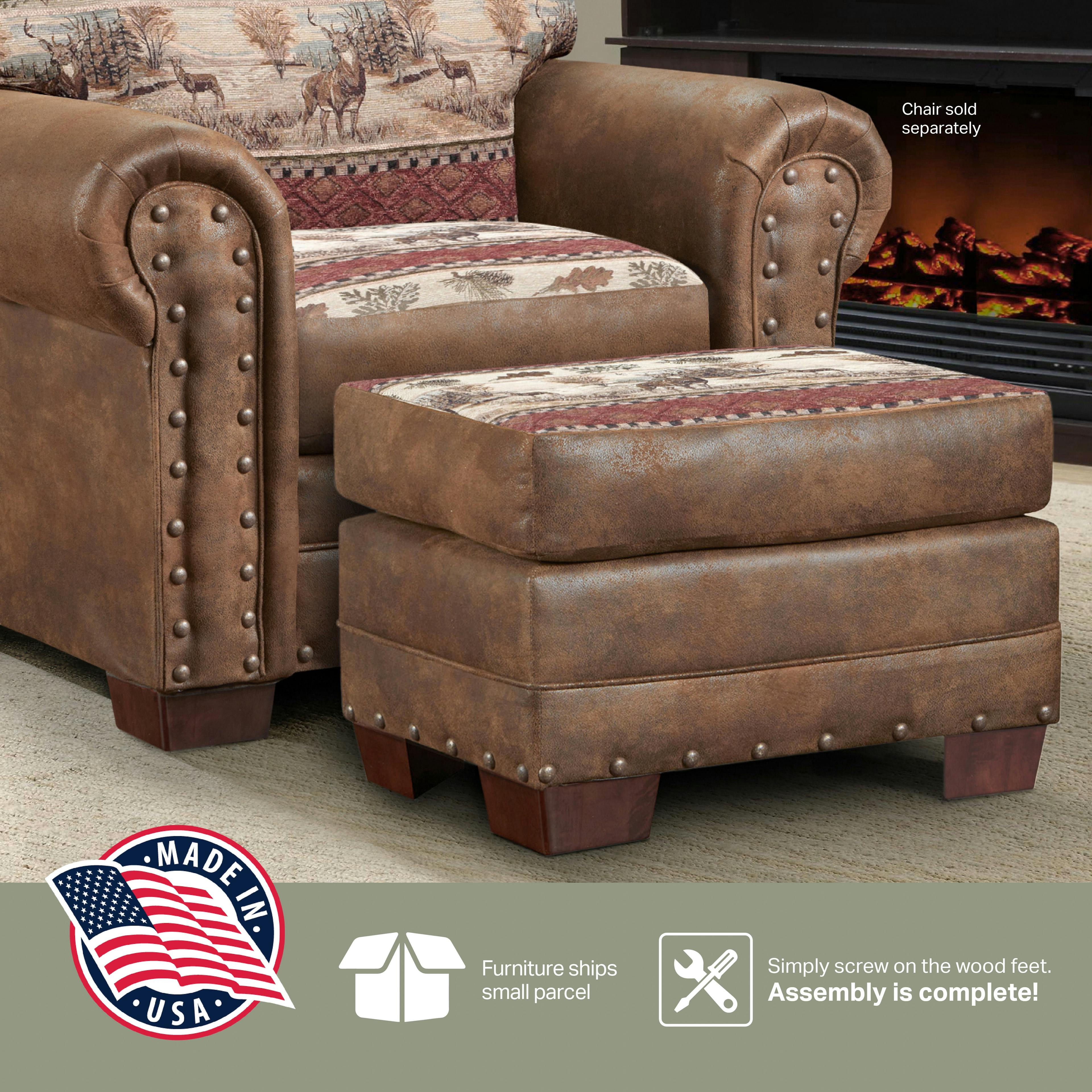 Deer Valley Rustic Lodge-Inspired Ottoman with Nailhead Accents