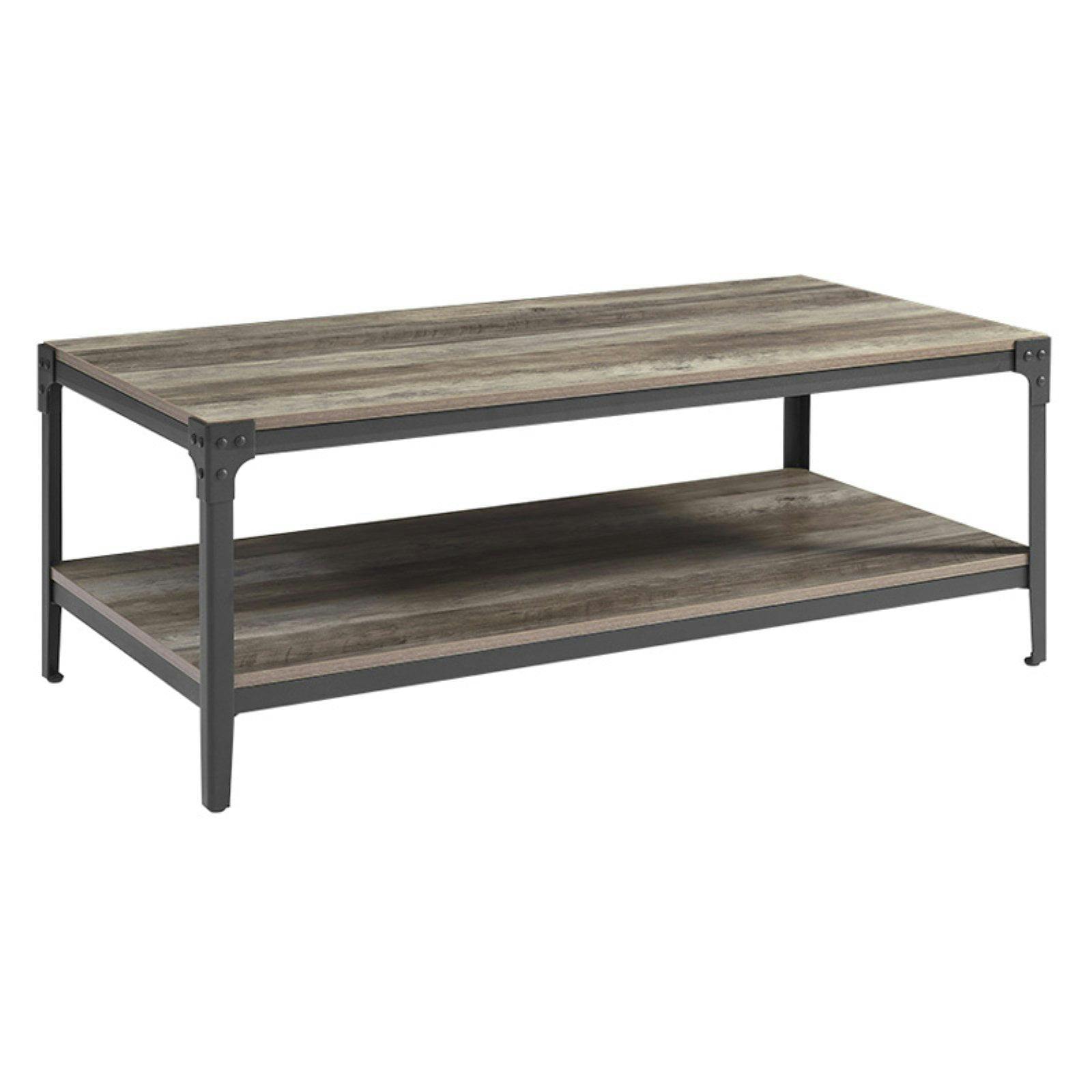 Rustic Gray Wash Rectangular Wood & Metal Coffee Table