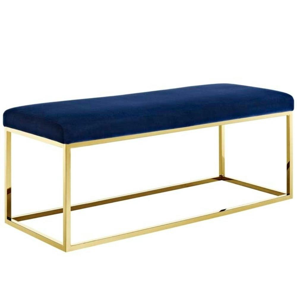 Elegant Navy Velvet and Gold Stainless Steel Bedroom Bench