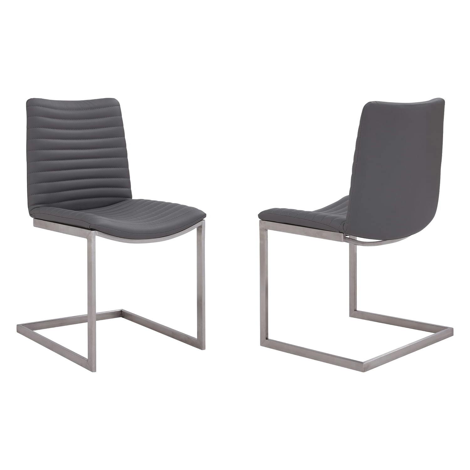 Contemporary April 22" Grey Faux Leather Metal Side Chair