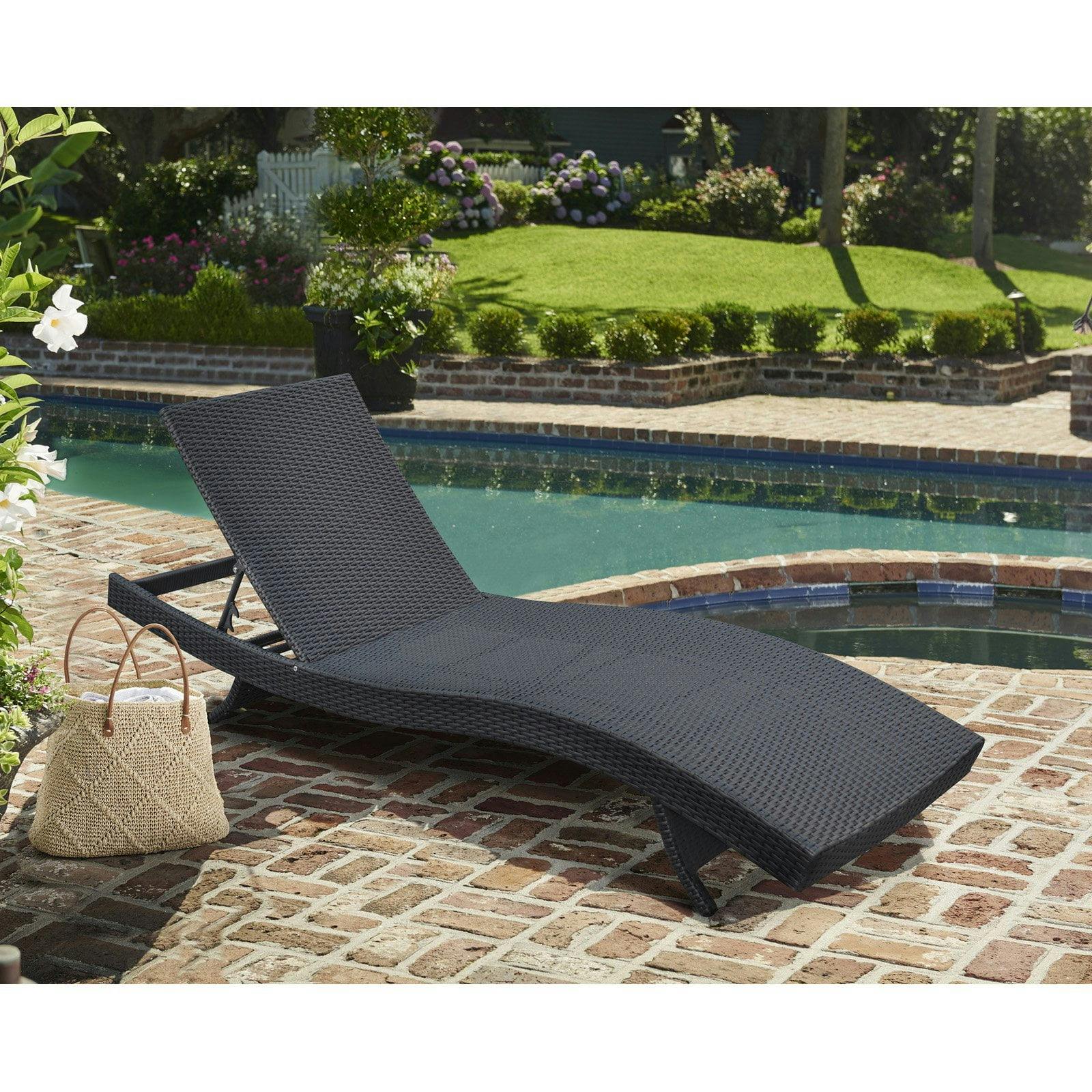 Contemporary Black HDPE Wicker Adjustable Chaise Lounge, 78"