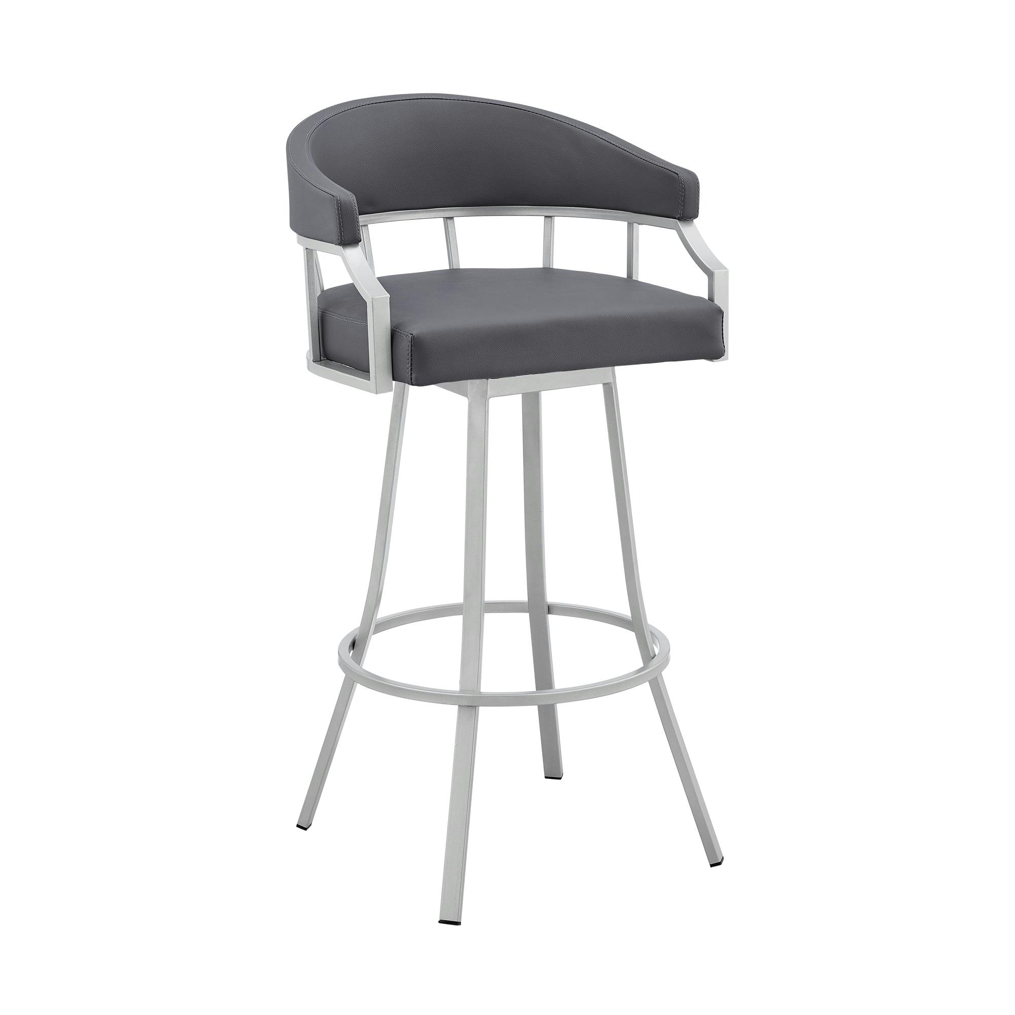 Palmdale 21'' Swivel Silver Metal and Faux Leather Bar Stool