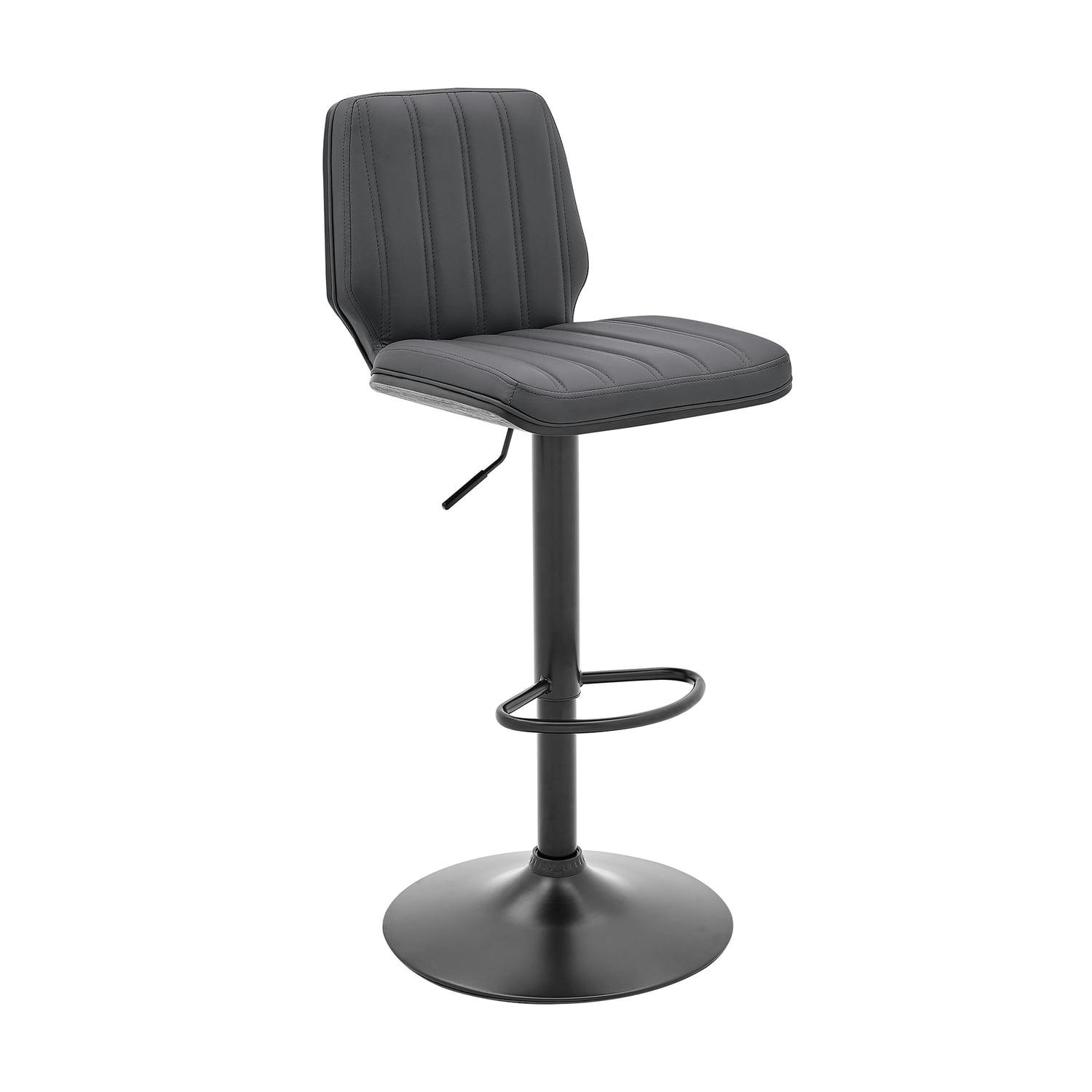 Contemporary Gray Faux Leather & Black Metal Adjustable Swivel Bar Stool