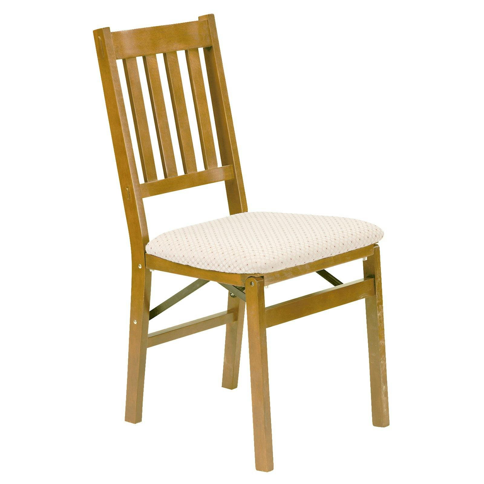 Arts and Craft Solid Oak Wood Folding Chair with Blush Upholstery