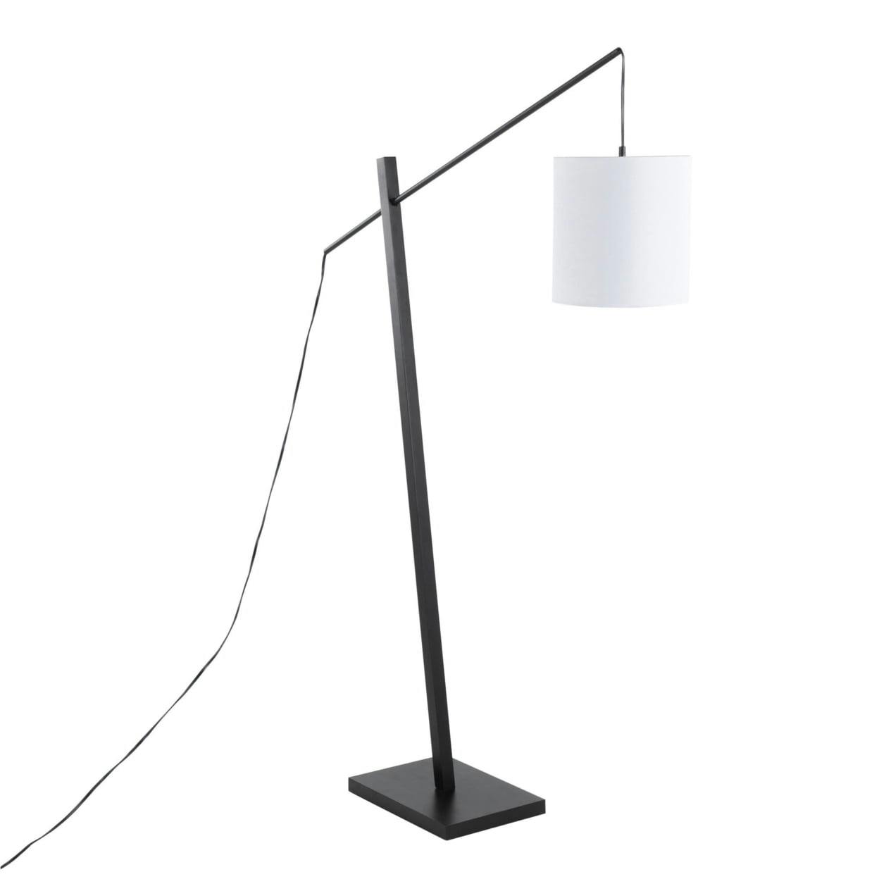 Arturo 42" Contemporary Black Wood & Steel Floor Lamp with White Shade