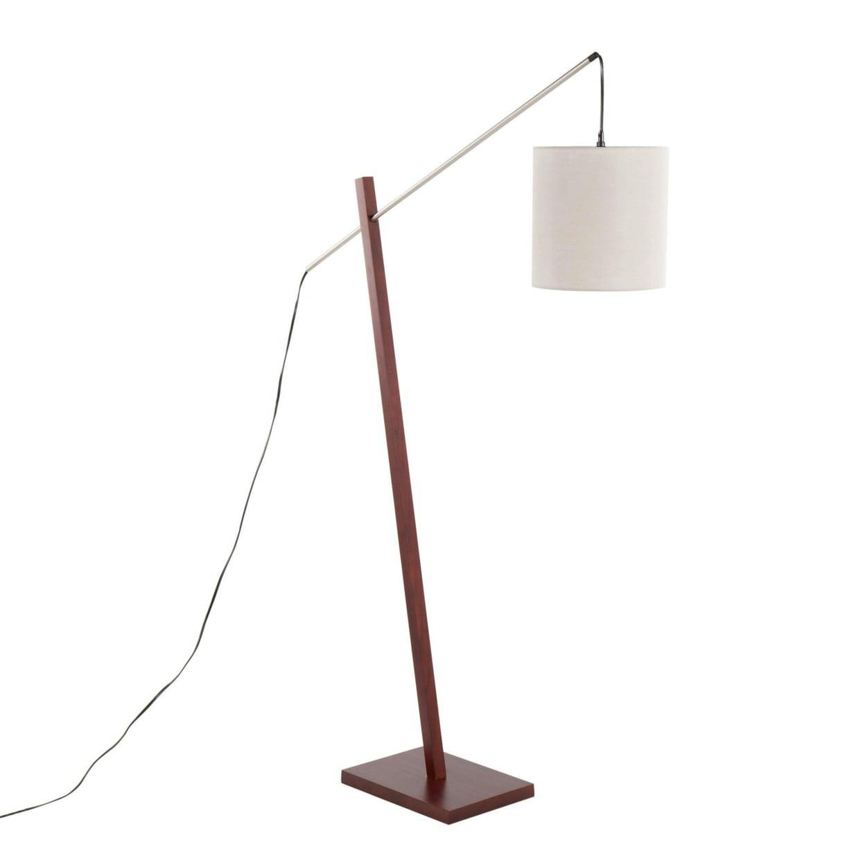 Arturo 42" Walnut Wood Floor Lamp with Satin Nickel and Grey Shade