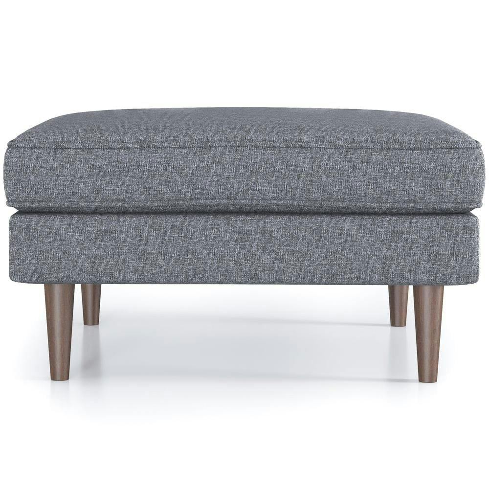 Modern Gray Linen Square Cocktail Ottoman with Solid Wood Legs