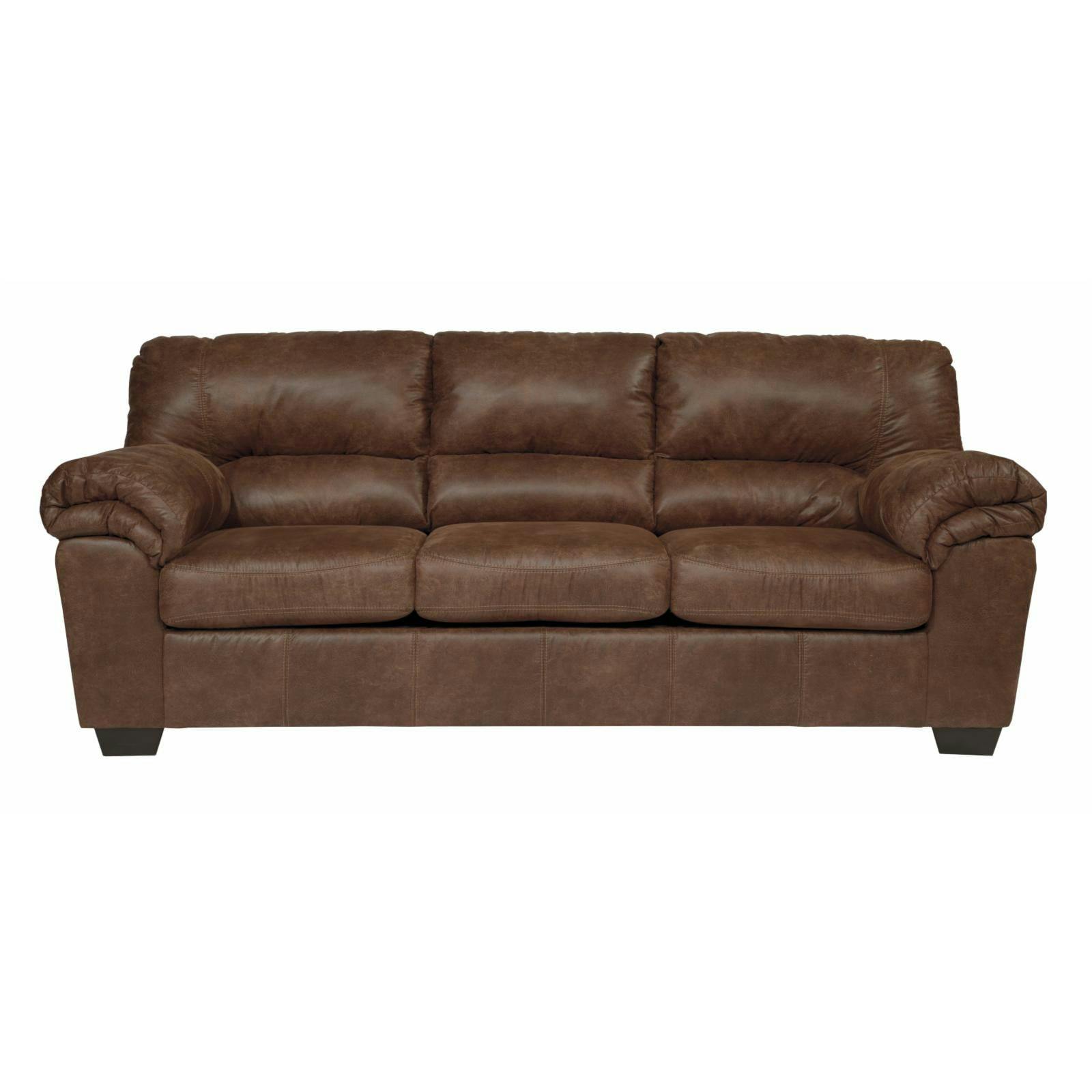 Traditional Brown Faux Leather 90'' Pillow-Top Arm Sofa