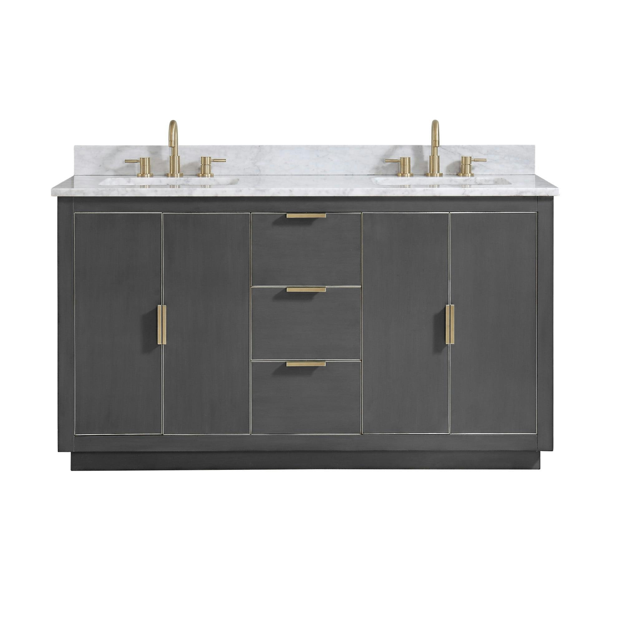 Contemporary 60" Twilight Gray Double Vanity with Carrara Marble Top