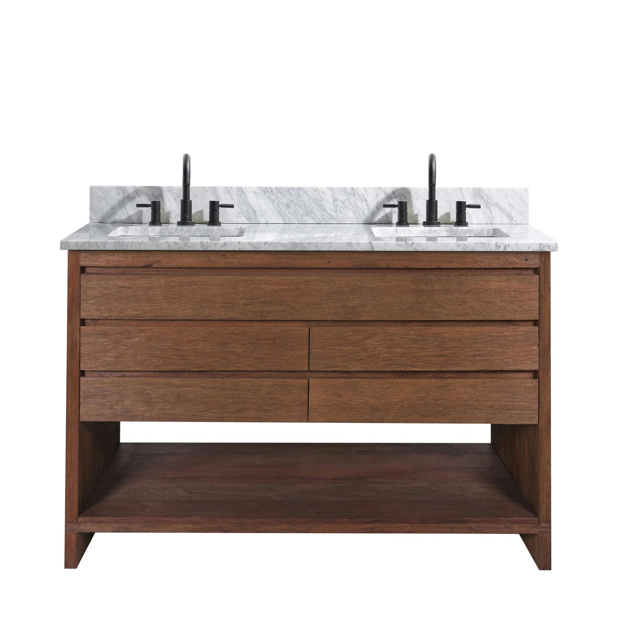 Transitional 48" Double Basin Brown Solid Wood Vanity with Marble Top