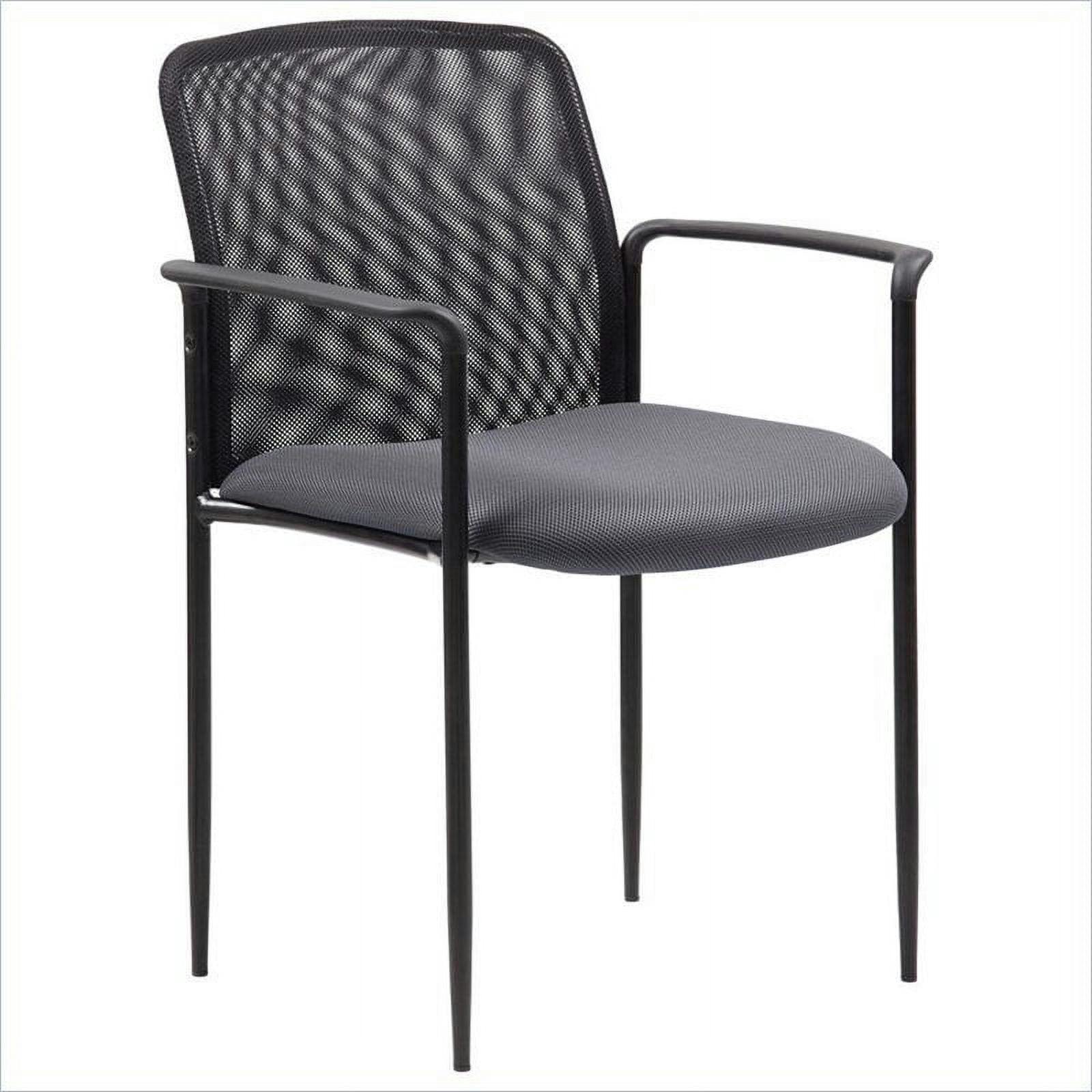Contemporary Gray Mesh Stacking Guest Chair with Metal and Wood Accents