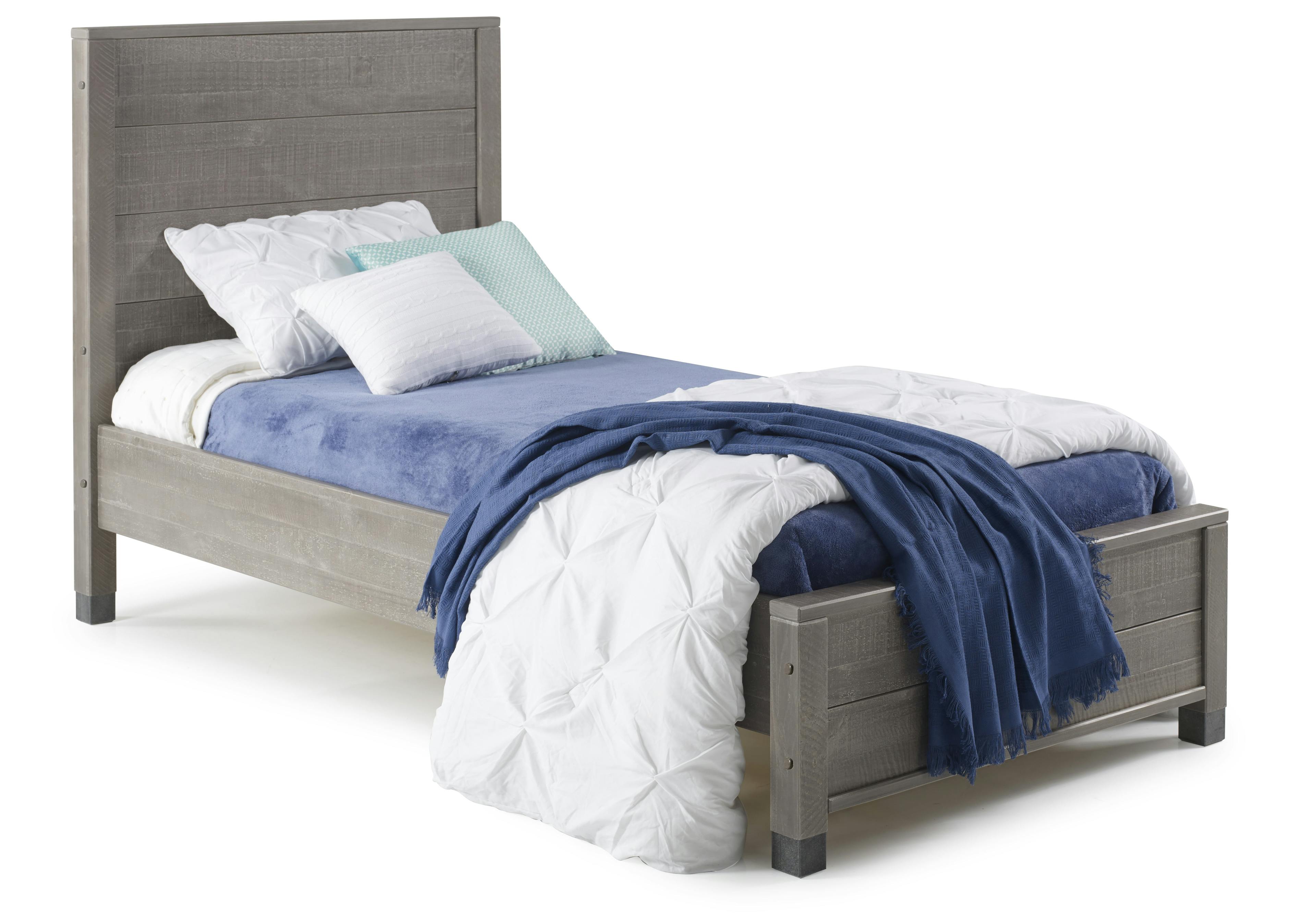 Driftwood Gray Solid Pine Twin Platform Bed with Wood Headboard