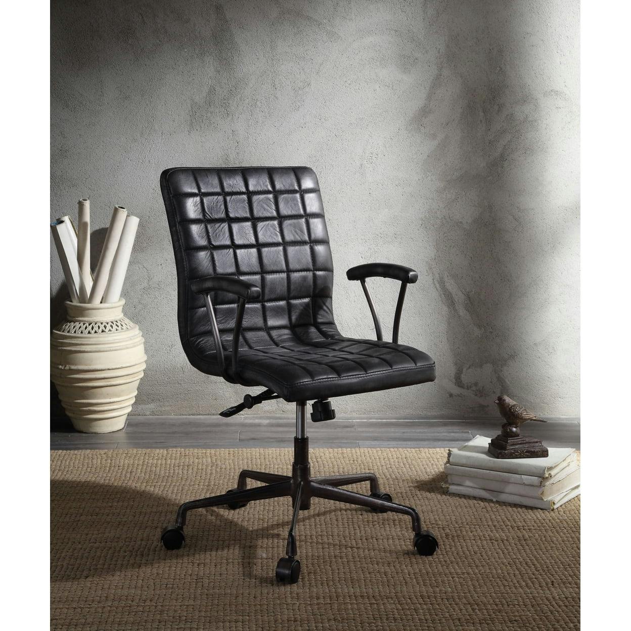 High-Back Black Leather Swivel Executive Chair with Metal Base