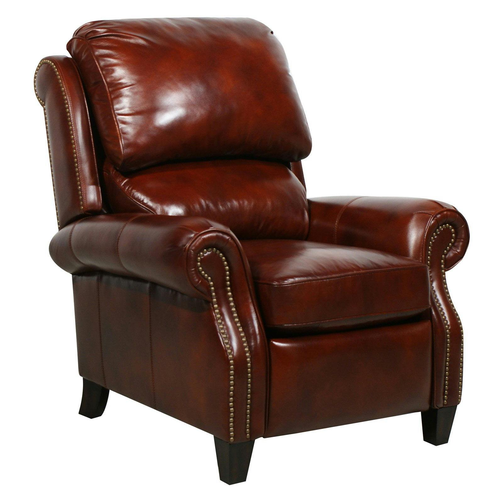 Traditional Luxe Yellow Leather Recliner with Wood Accents and Nailhead Trim