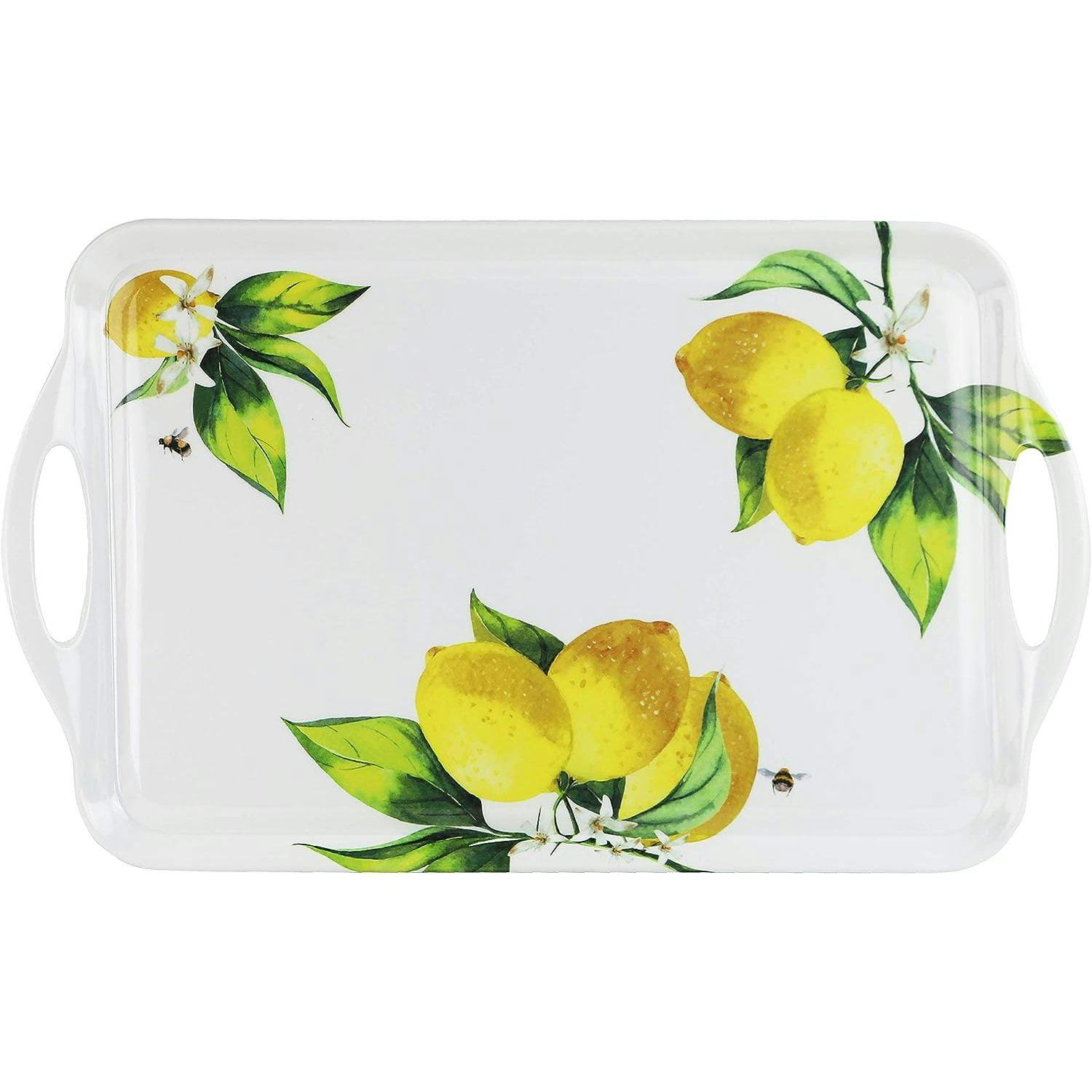 Calypso Essentials Polished Melamine Large Tray in White & Green with Lemon Motif