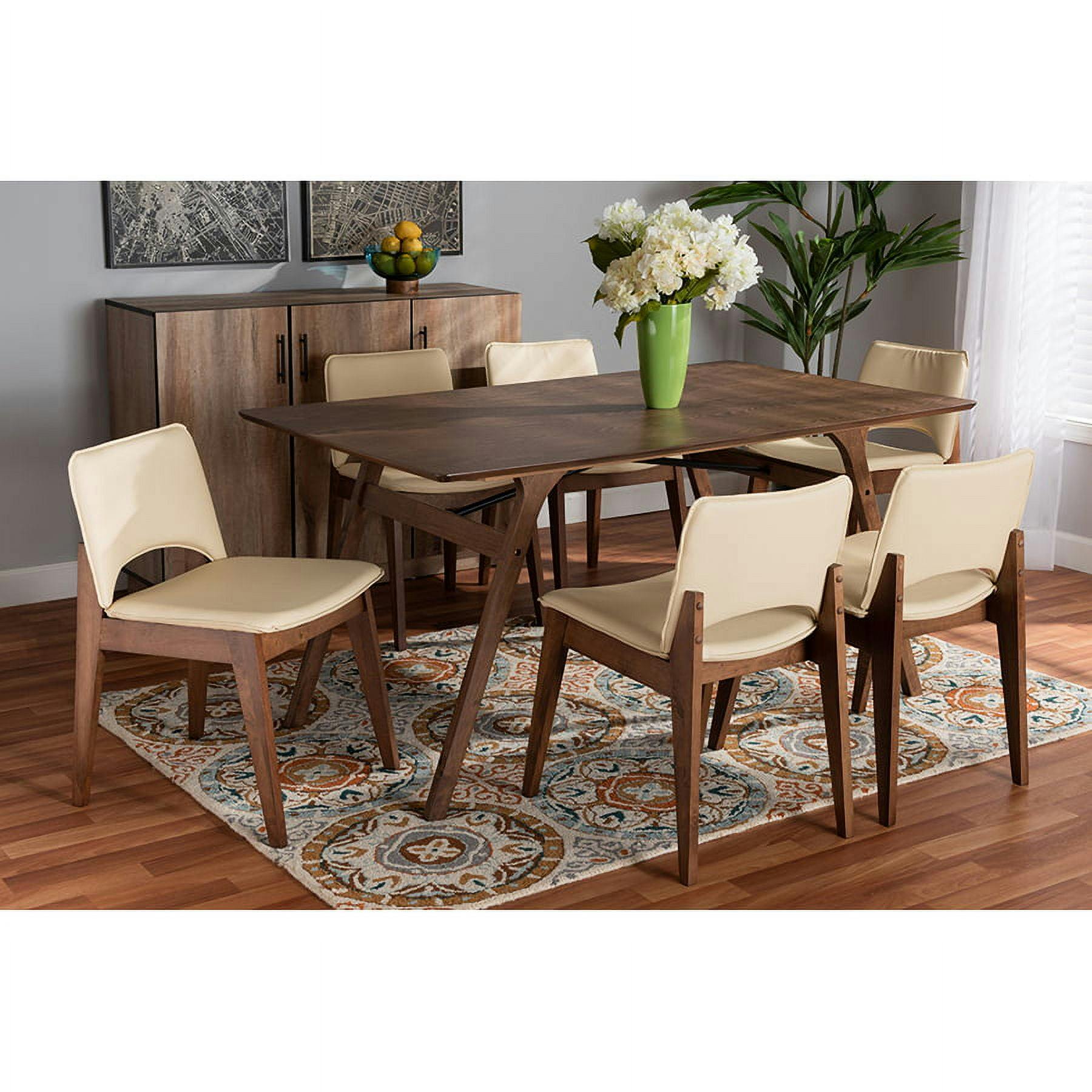 Afton Walnut Brown and Beige Faux Leather 7-Piece Dining Set